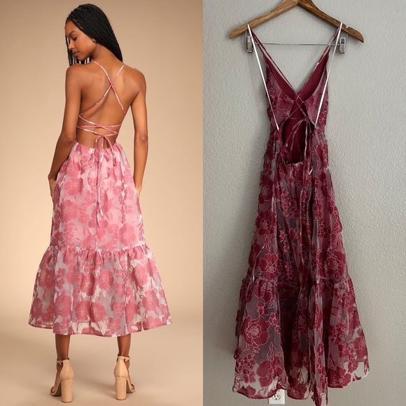 Feeling Like Forever Rose Jacquard Organza Lace-Up Midi Dress - Picture 5 of 12